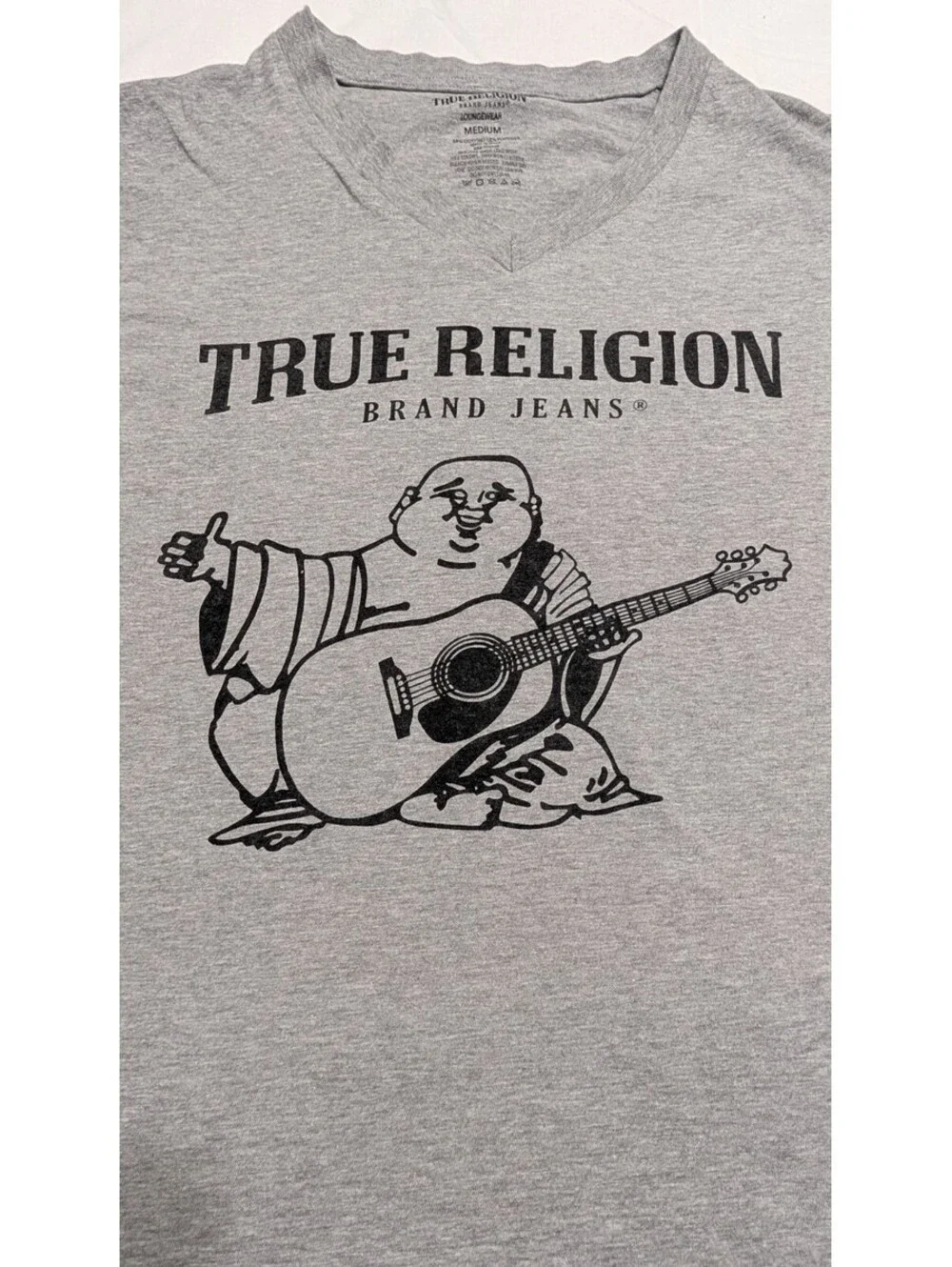 True Religion Loungewear Medium Gray Buddha Guitar Graphic T-Shirt M